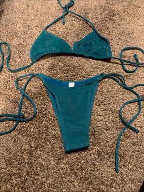 Source Unknown Teal Sparkle String Bikini